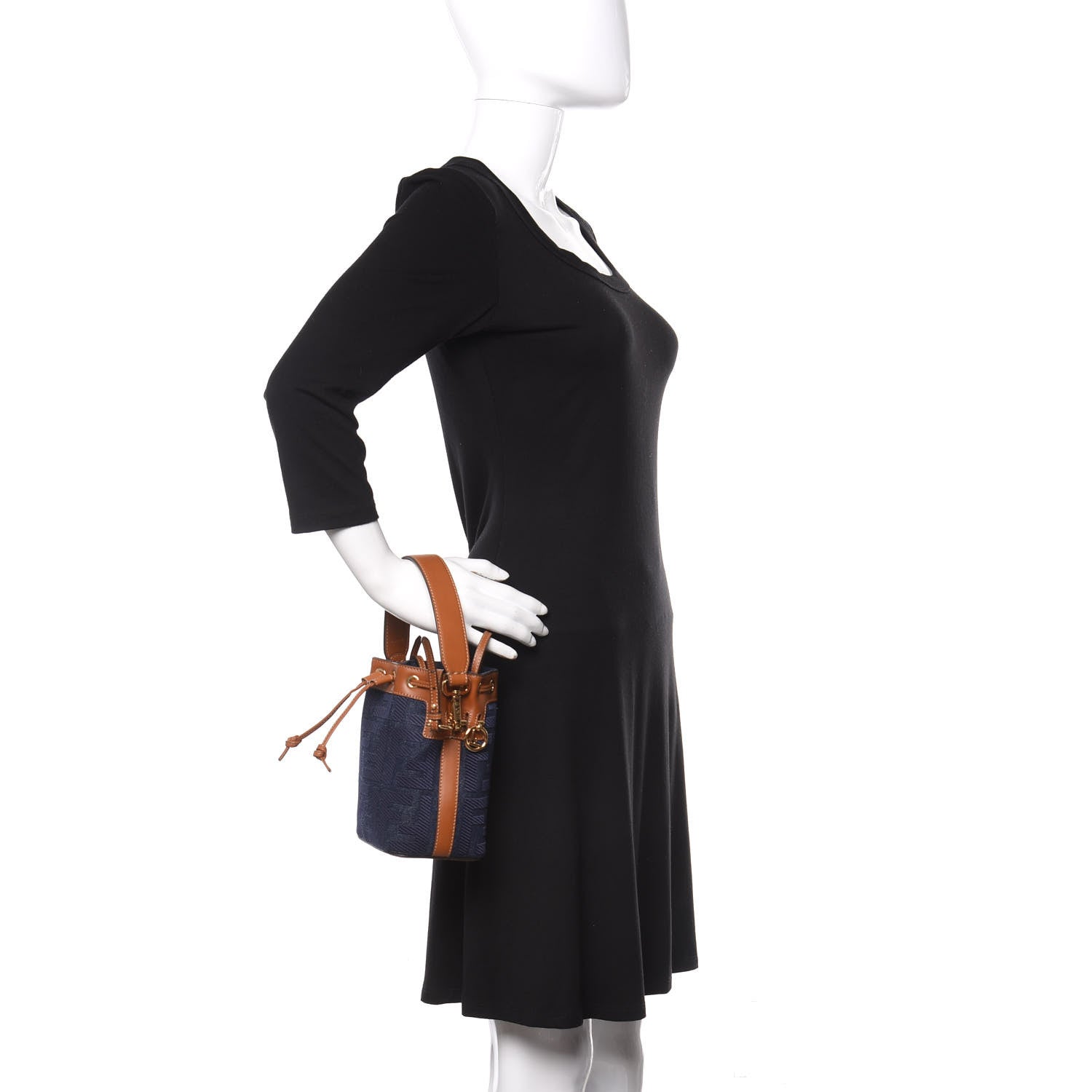 Fendi Denim Vitello King F is Fendi FF Embroidered Mini Mon Tresor Bucket Bag Blue Cuoio 3 of 11