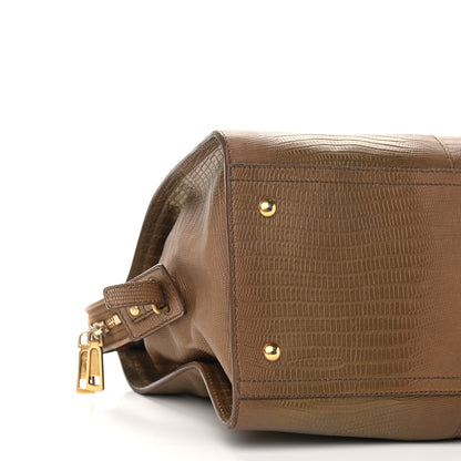 Saint Laurent Lizard Calfskin Embossed Medium Cabas ChYc Brown 10 of 12