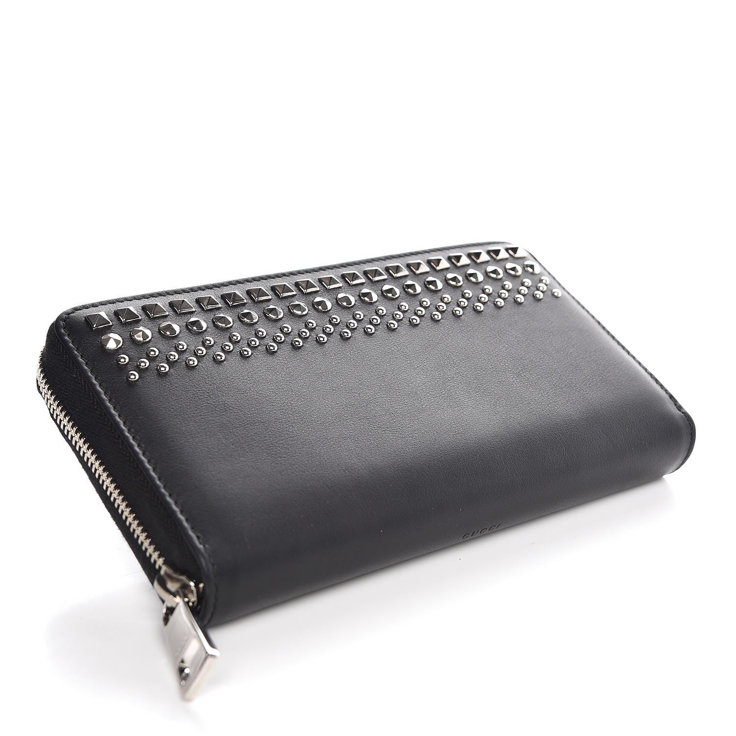 Gucci Calfskin Studded Zip Around Wallet Black 4 of 8