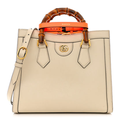 Gucci Wonka Grain Calfskin Small Diana Tote Bag Mystic White Orange Fluo 1 of 11