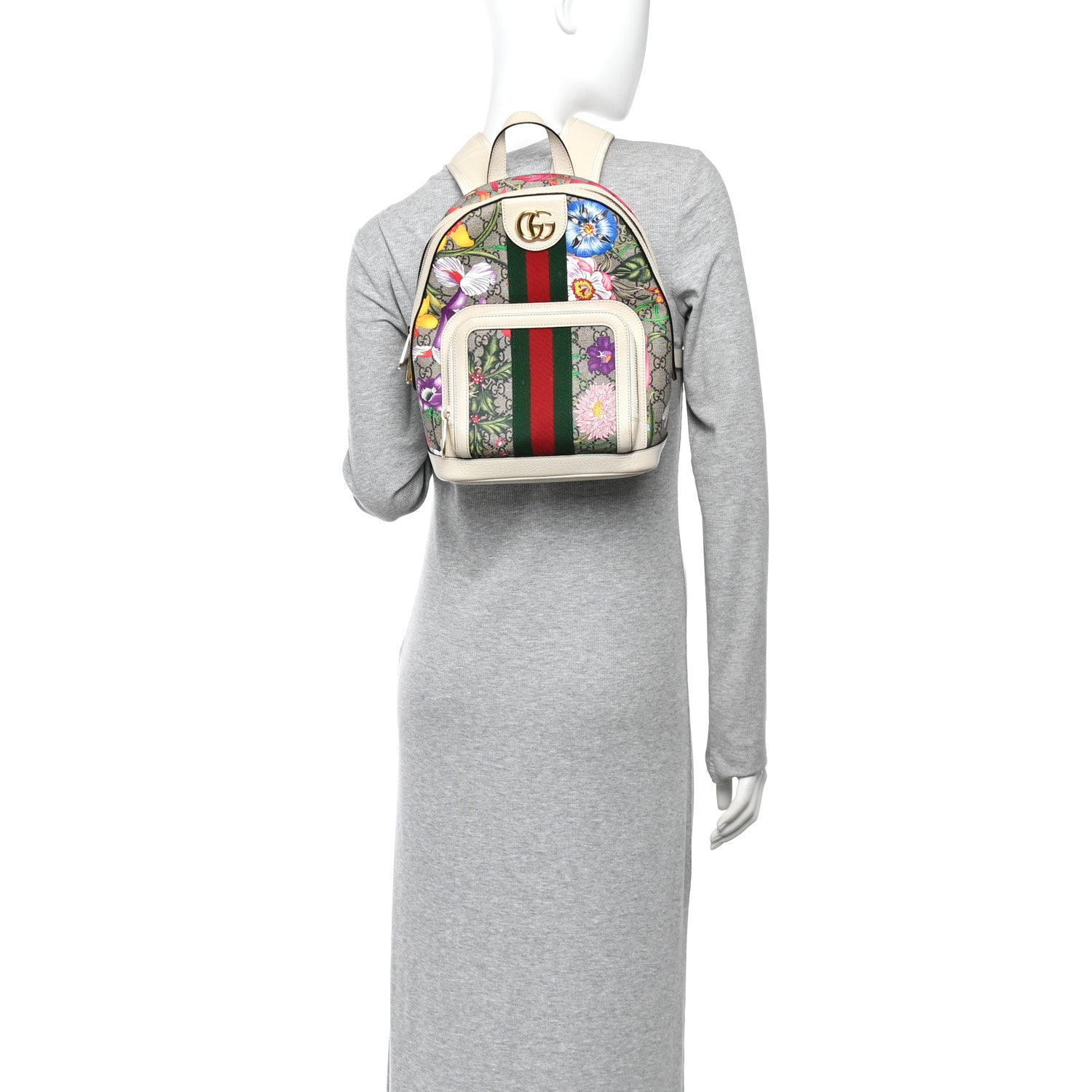 Gucci GG Supreme Monogram Flora Web Small Ophidia Day Backpack White 2 of 13