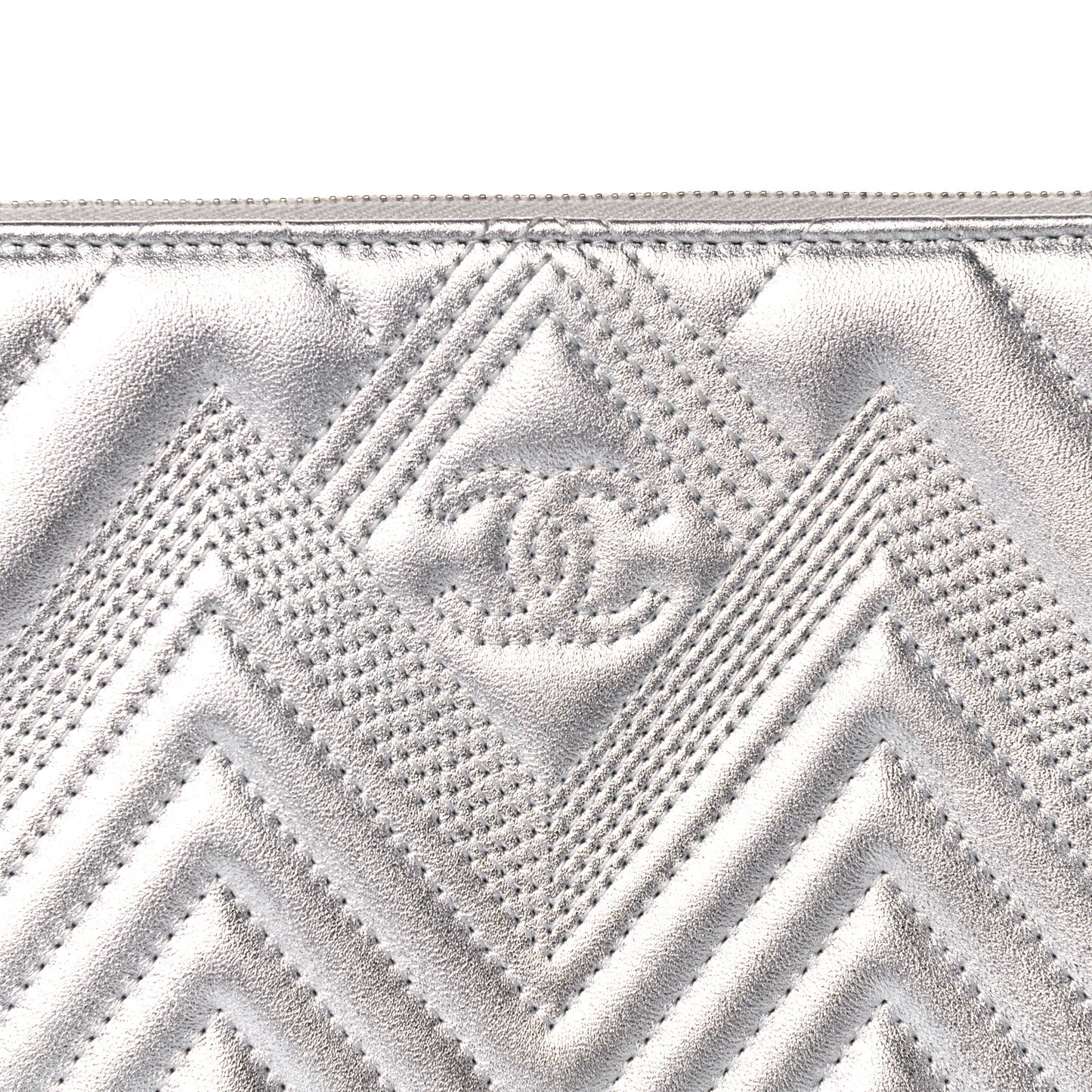 Metallic Lambskin Chevron Quilted Large Cosmetic Case