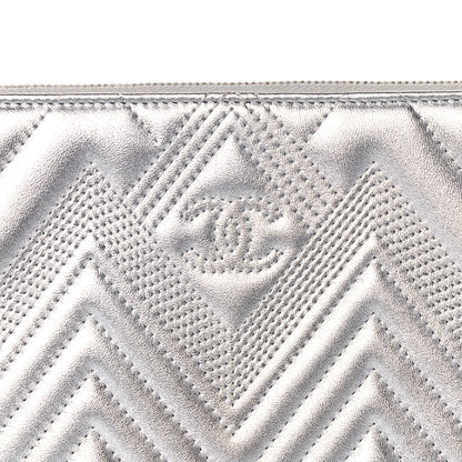 Chanel Metallic Lambskin Chevron Quilted Large Cosmetic Case 8 of 12