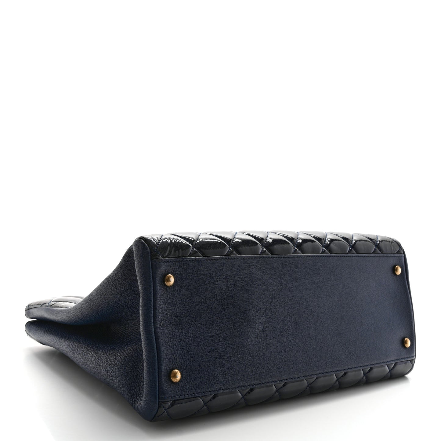 Patent Goatskin Quilted CC Tote Blue