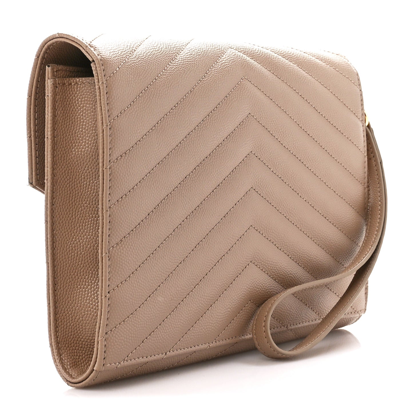 Grain De Poudre Matelasse Chevron Monogram Envelope Clutch Dark Beige