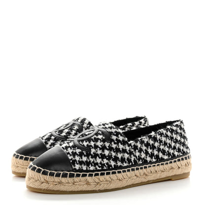 Chanel Tweed Lambskin CC Espadrilles 39 White Black 3 of 10