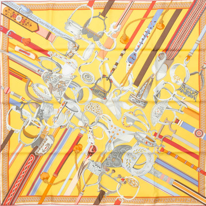 Hermes Silk Concours D'Etriers Scarf 90 Jaune D'Or Rouge H Gris 3 of 7