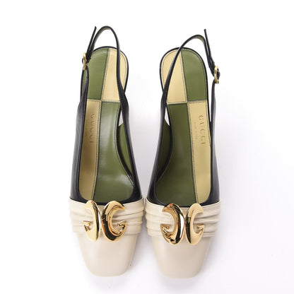 Gucci Malaga Kid Half Moon GG Square Toe Slingback Pumps 36 Black Vintage White 5 of 11