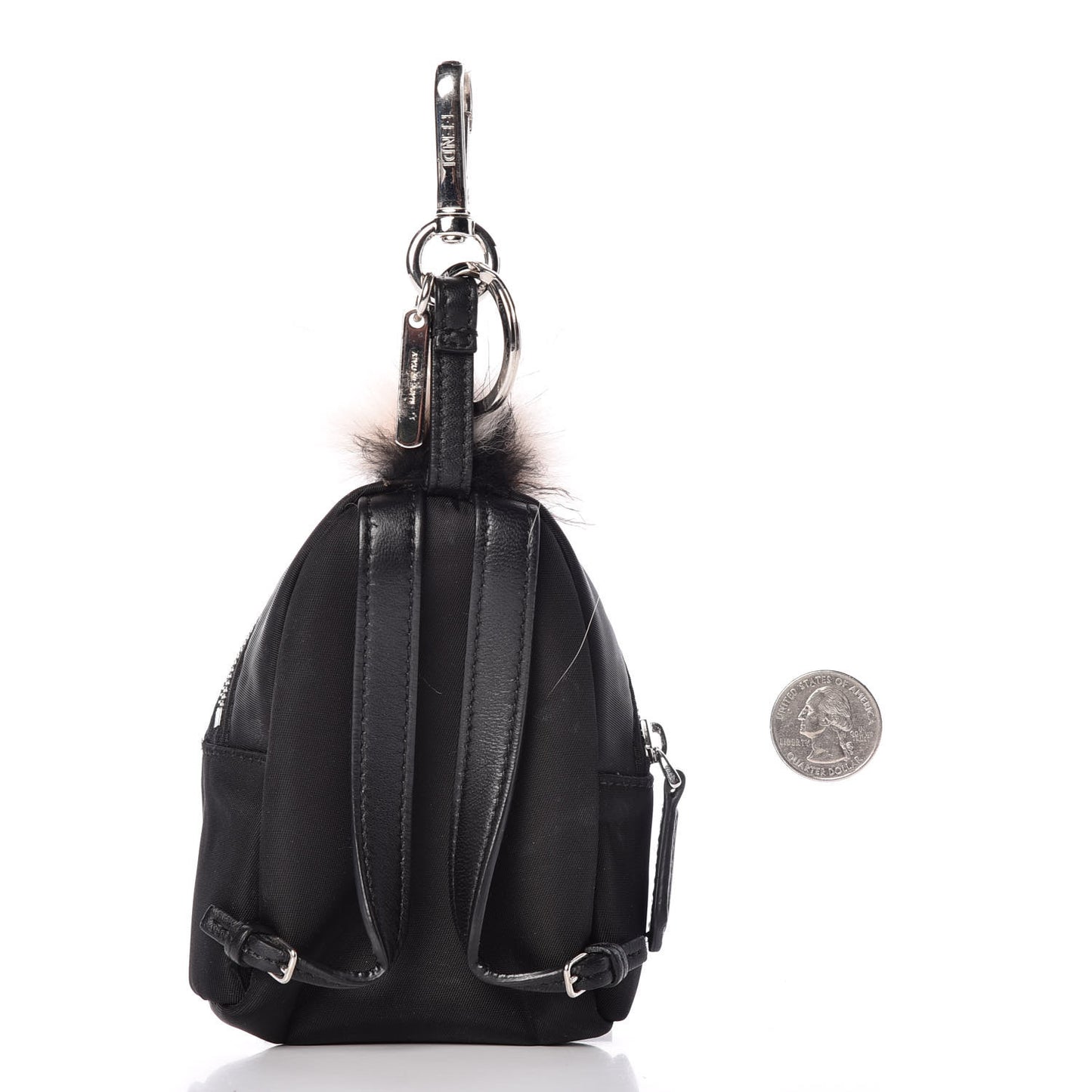 Nylon Shiny Nappa Nutria Fox Fur Monster Eyes Mini Backpack Charm Black Multicolor