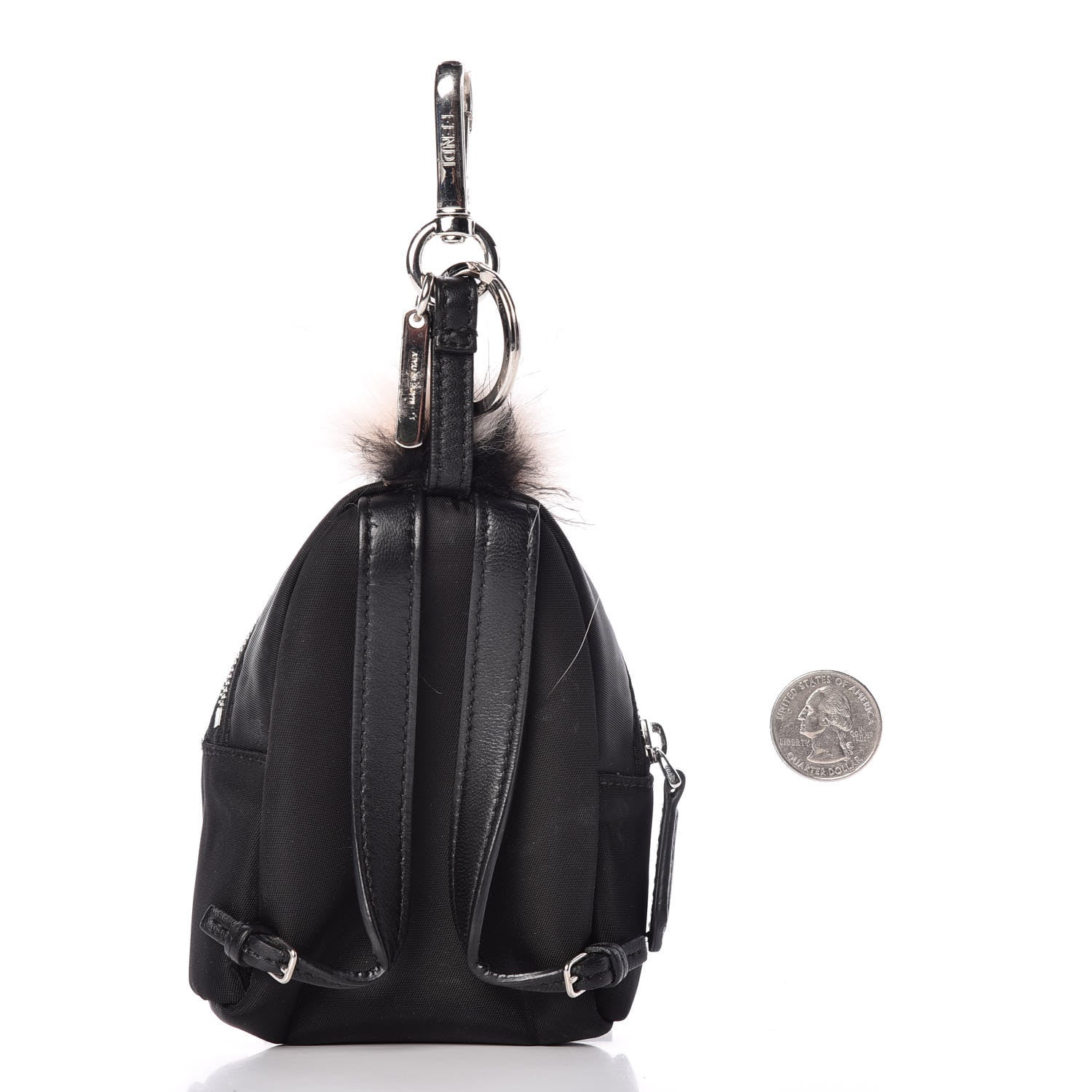 Fendi Nylon Shiny Nappa Nutria Fox Fur Monster Eyes Mini Backpack Charm Black Multicolor 2 of 6