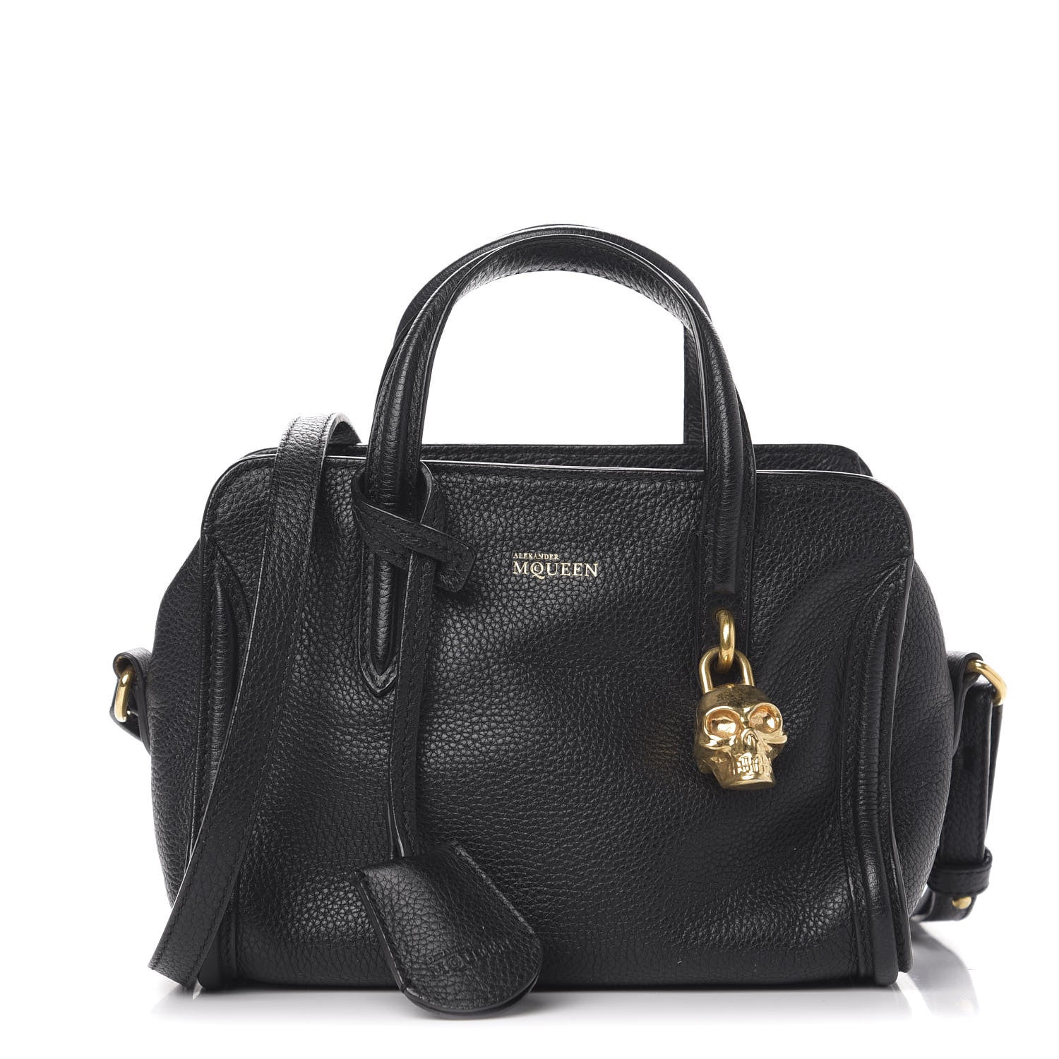 Alexander McQueen Pebbled Calfskin Mini Skull Padlock Zip Around Tote Black 2 of 20