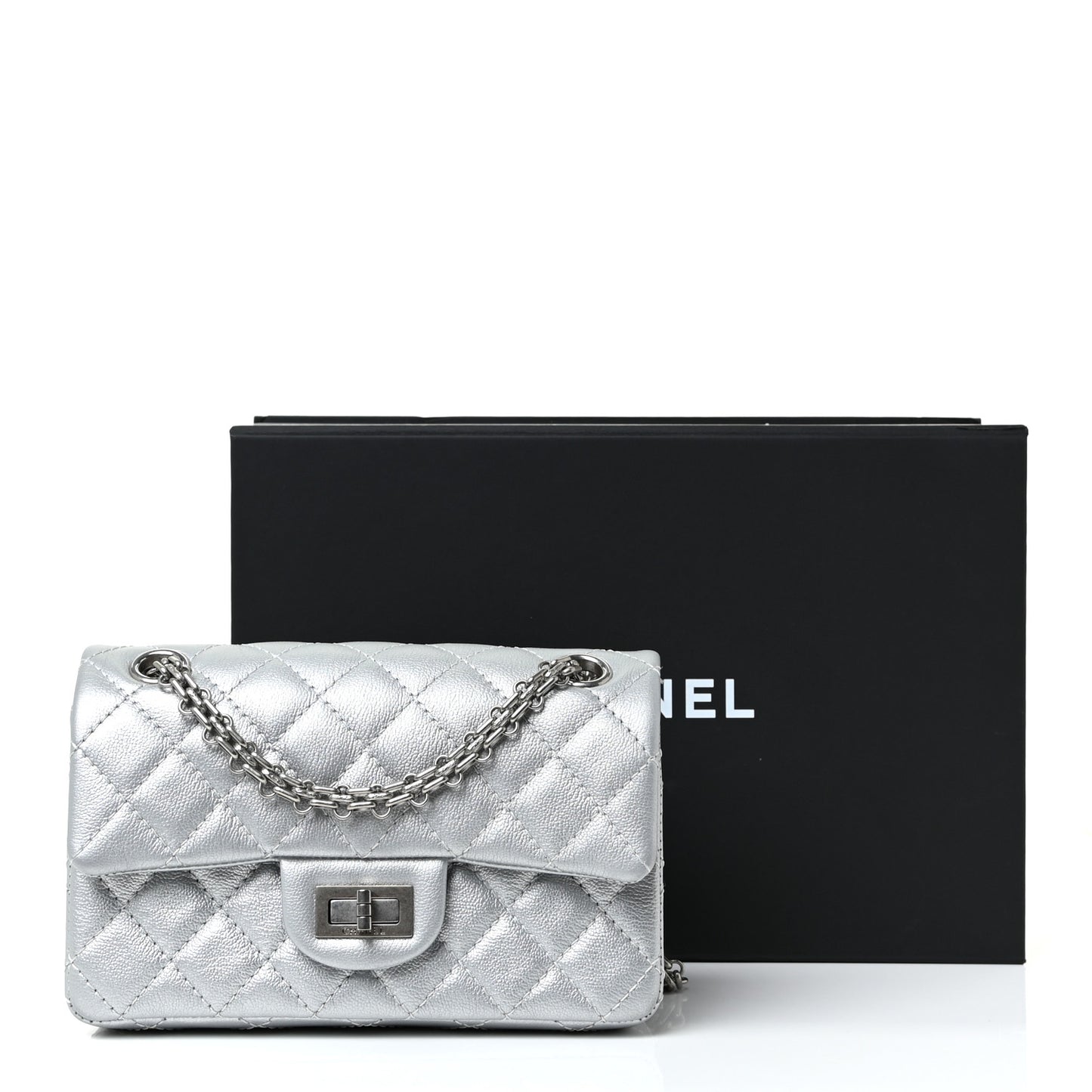 Metallic Grained Calfskin Quilted 2.55 Reissue Mini Flap Silver