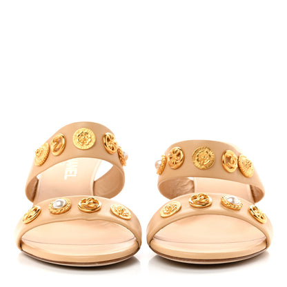 Hermes Chanel Lambskin Jeweled Mules 40 Beige 2 of 9