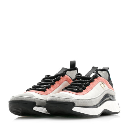 Chanel Fabric Suede CC Sneakers 39 White Light Grey Pink 3 of 8
