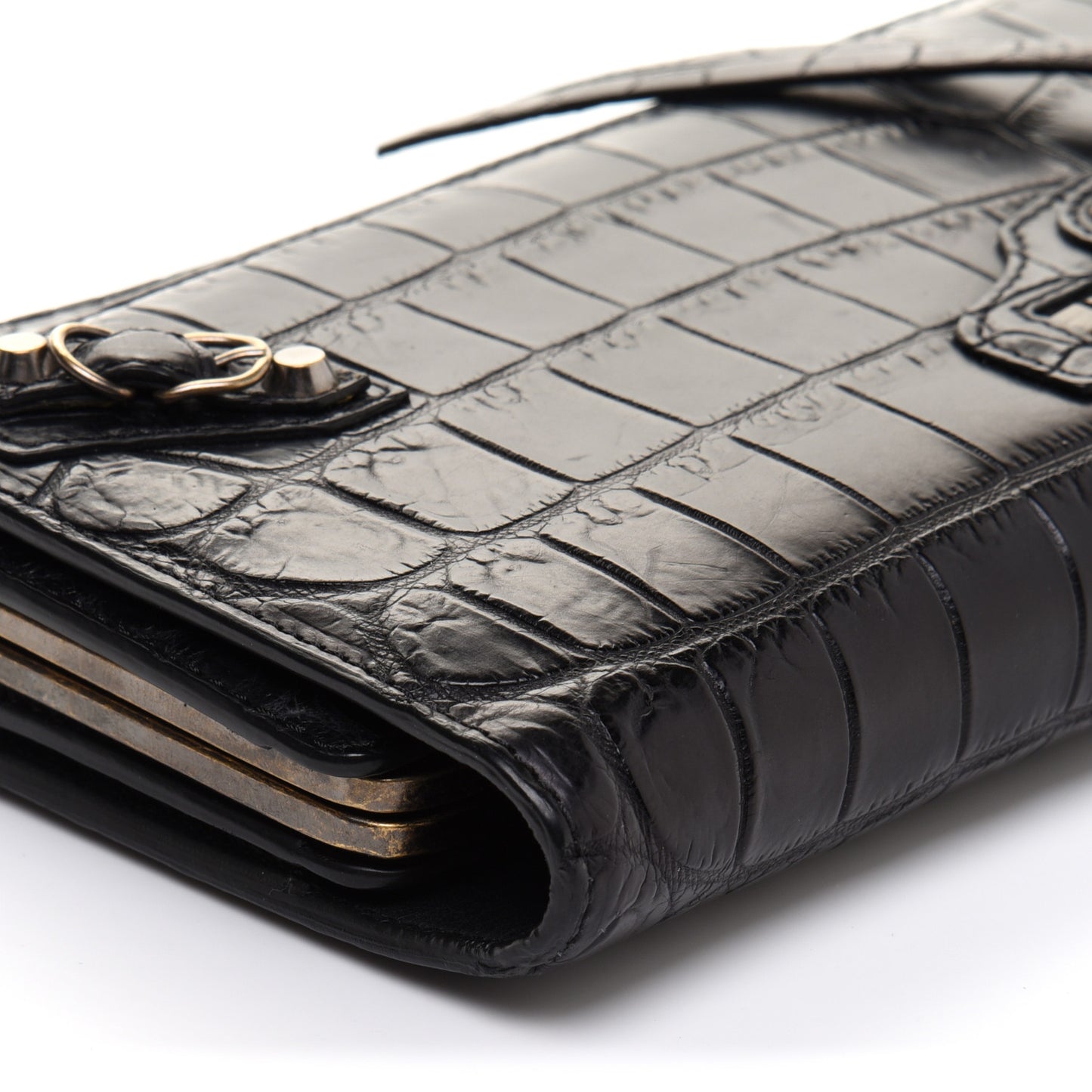 Crocodile Classic Hardware Papier Wand Clutch Black