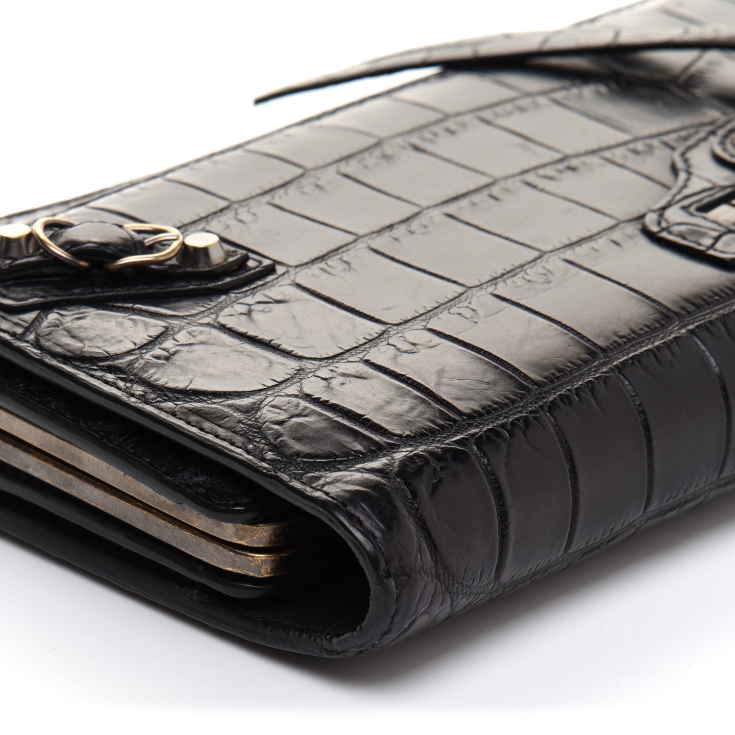 Balenciaga Crocodile Classic Hardware Papier Wand Clutch Black 10 of 12