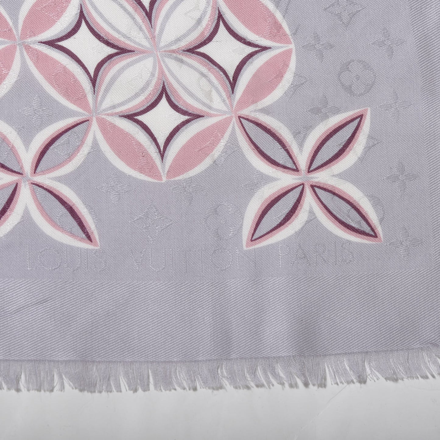 Silk Wool Flowergram Monogram Shawl Light Pink