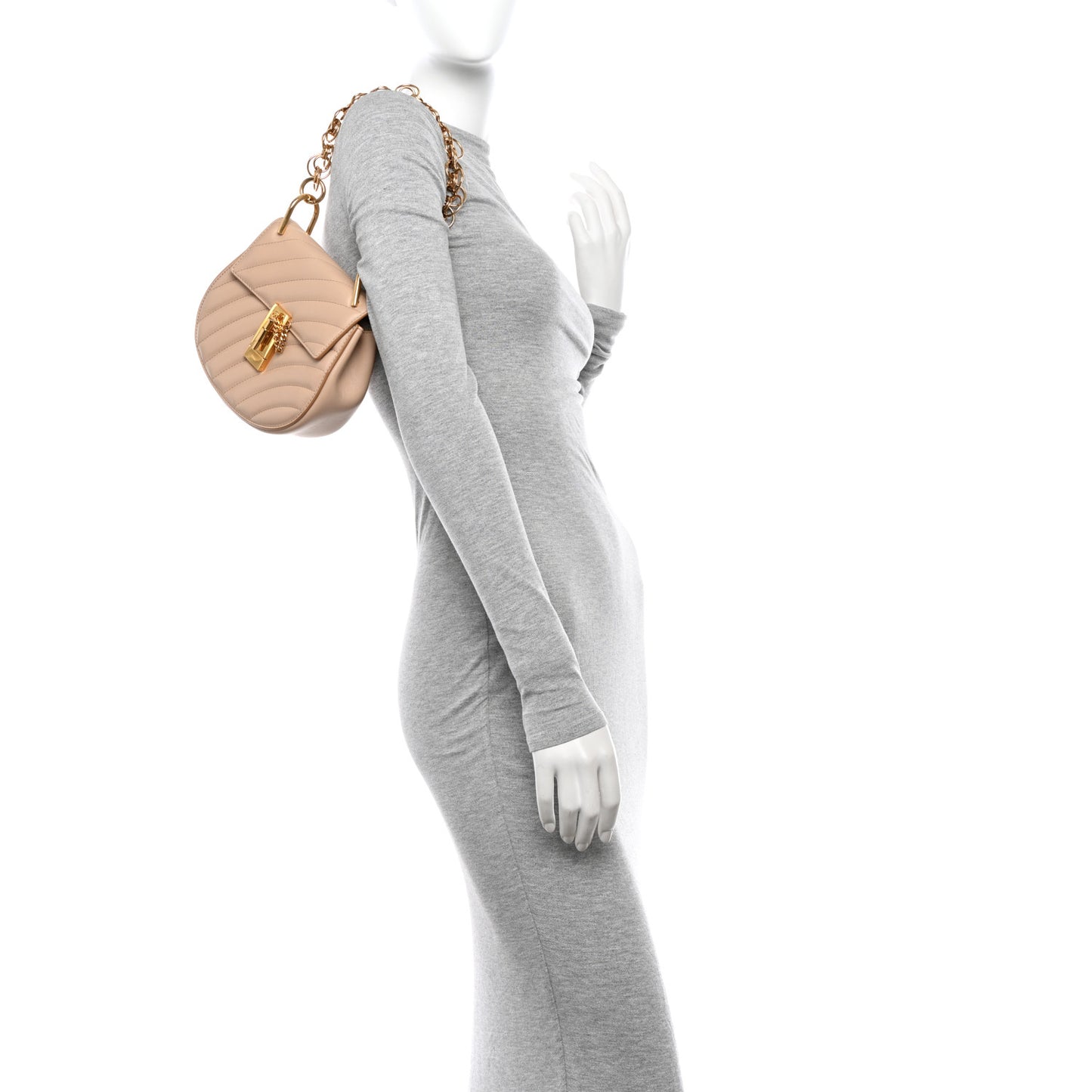 Calfskin Quilted Mini Drew Bijou Shoulder Bag Pearl Beige
