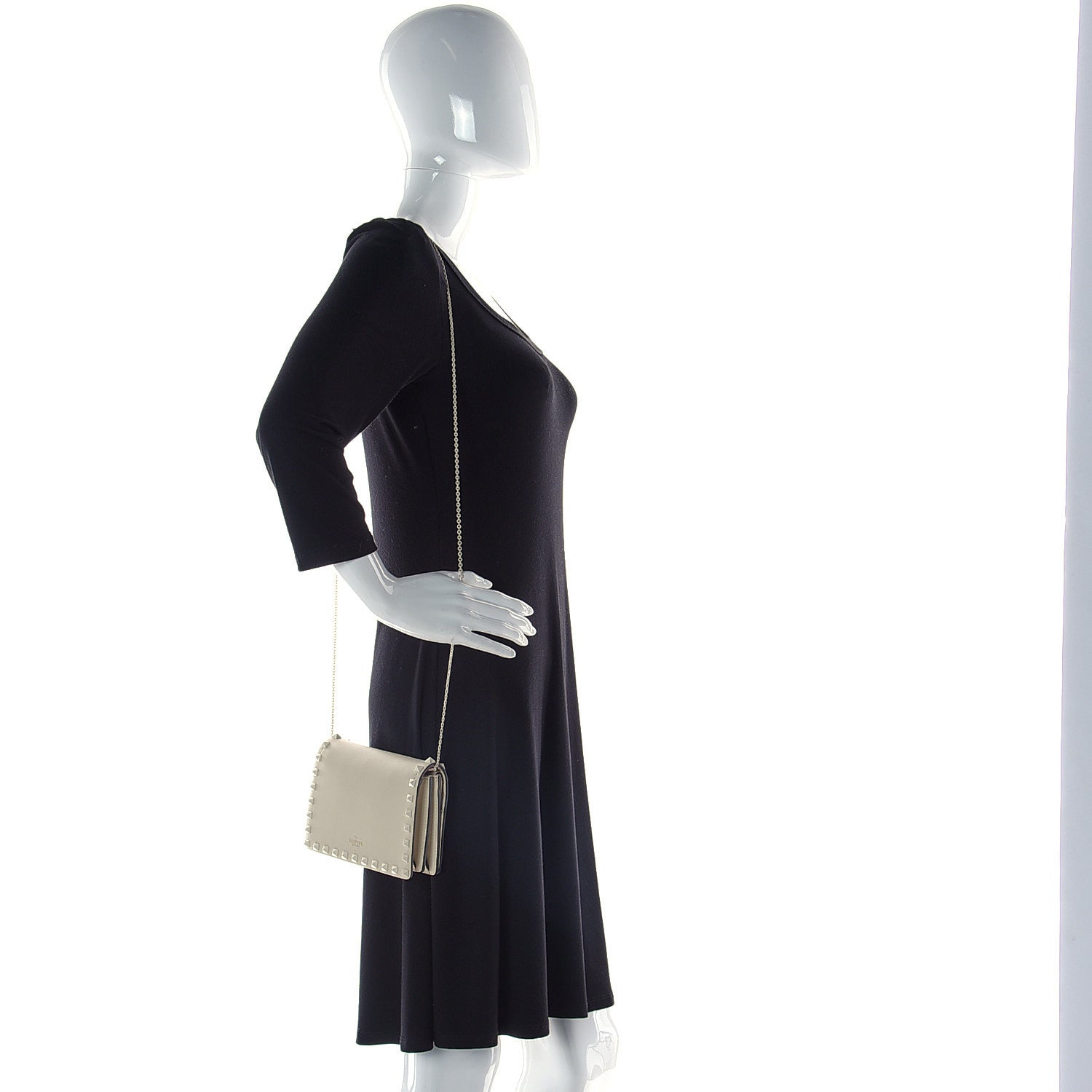 Valentino Garavani Calfskin Lacquered Monochrome Rockstud Wallet on Chain Ivory 2 of 8