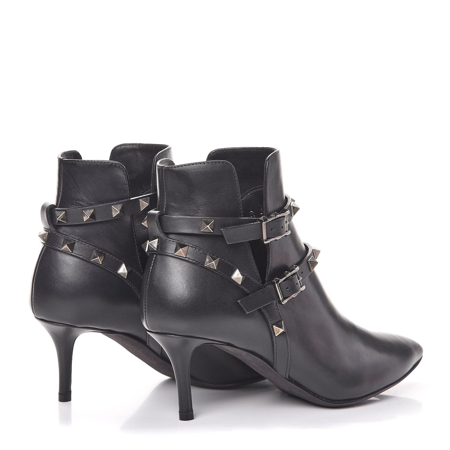 Calfskin Rockstud Double Buckle 65mm Ankle Boots 35 Black