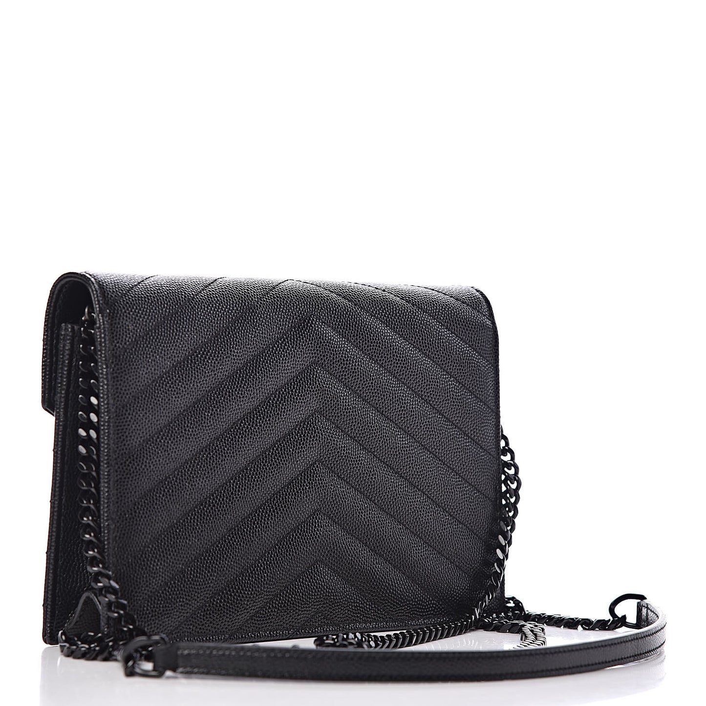 Grain De Poudre Matelasse Chevron Monogram Envelope Chain Wallet Black