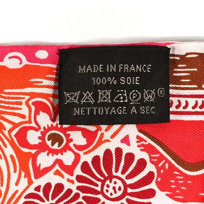 Hermes Silk Bingata Twilly Fuchsia Corail Brun 3 of 4
