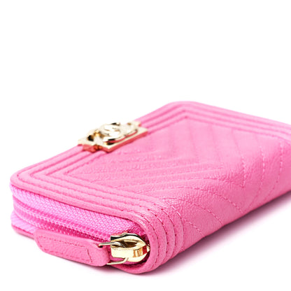 Chanel Caviar Chevron Quilted Boy Zip Around Coin Purse Wallet Pink 10 of 12