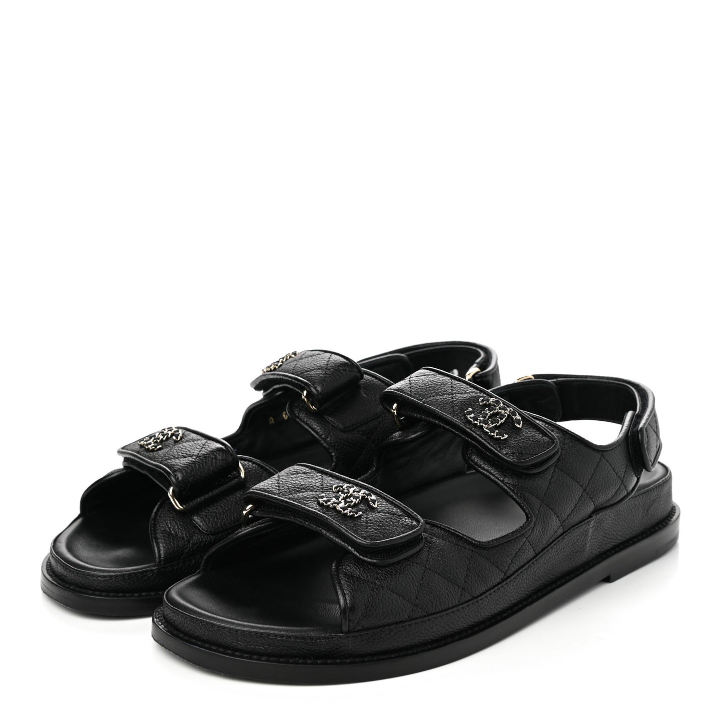 Grained Calfskin Velcro Dad Sandals 39 Black