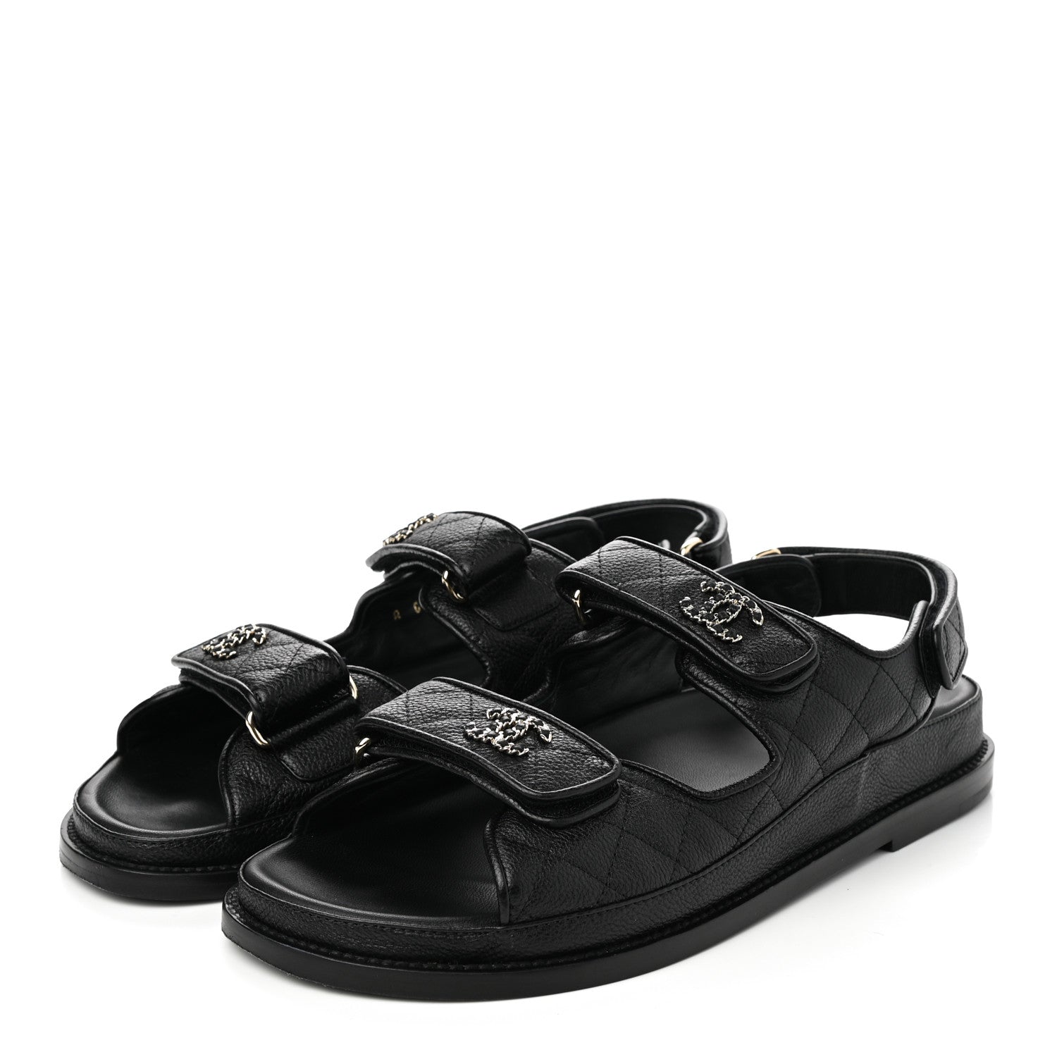 Chanel Grained Calfskin Velcro Dad Sandals 39 Black 3 of 8