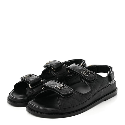 Chanel Grained Calfskin Velcro Dad Sandals 39 Black 3 of 8