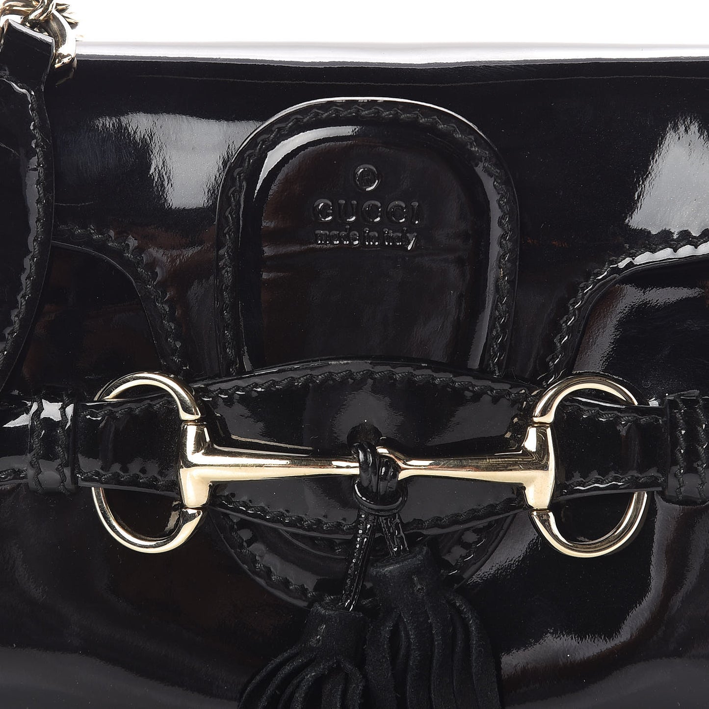 Patent Small Emily Chain Shoulder Bag Black