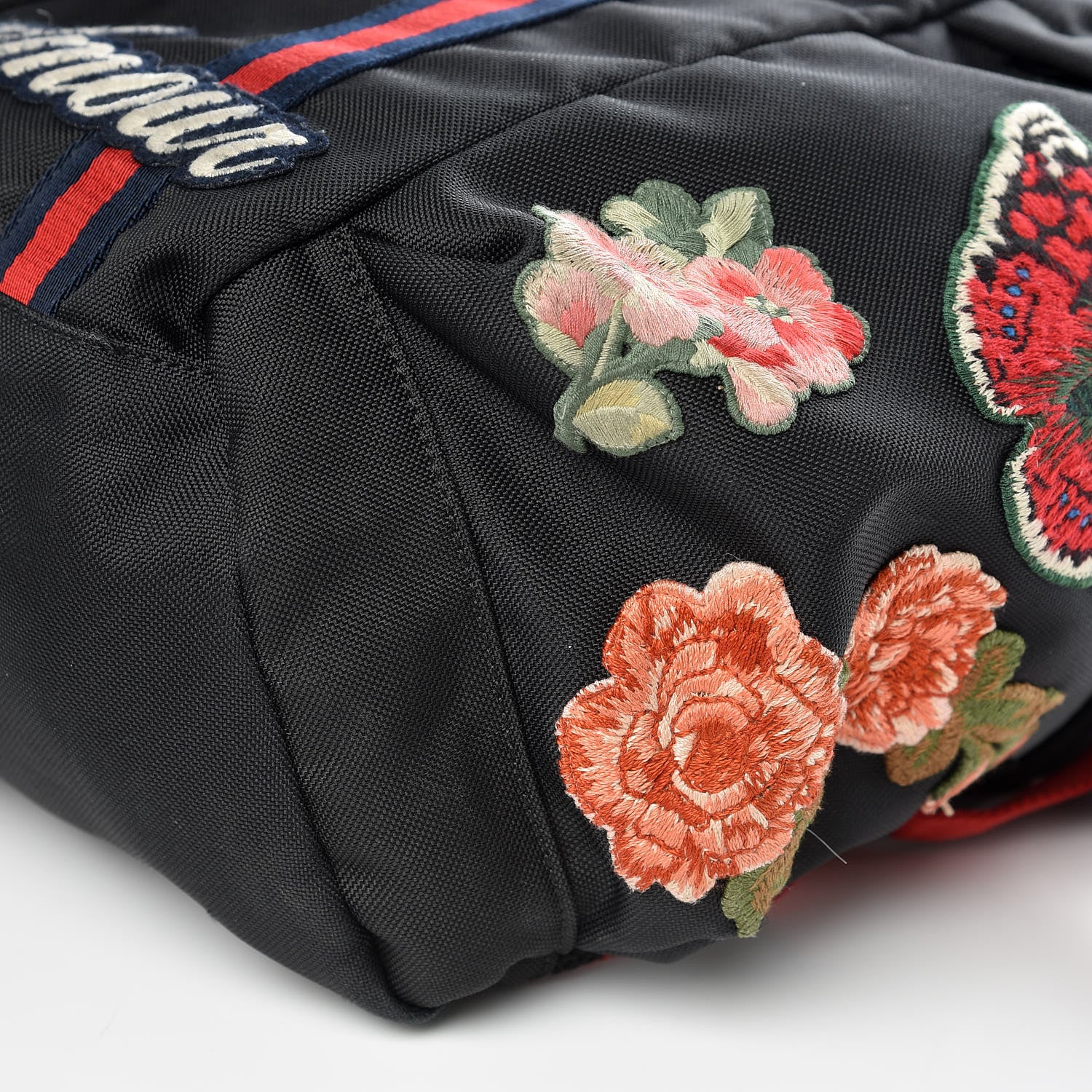 Gucci Techno Canvas Web L'Aveugle Par Amour Embroidered Double Buckle Backpack Black 9 of 14