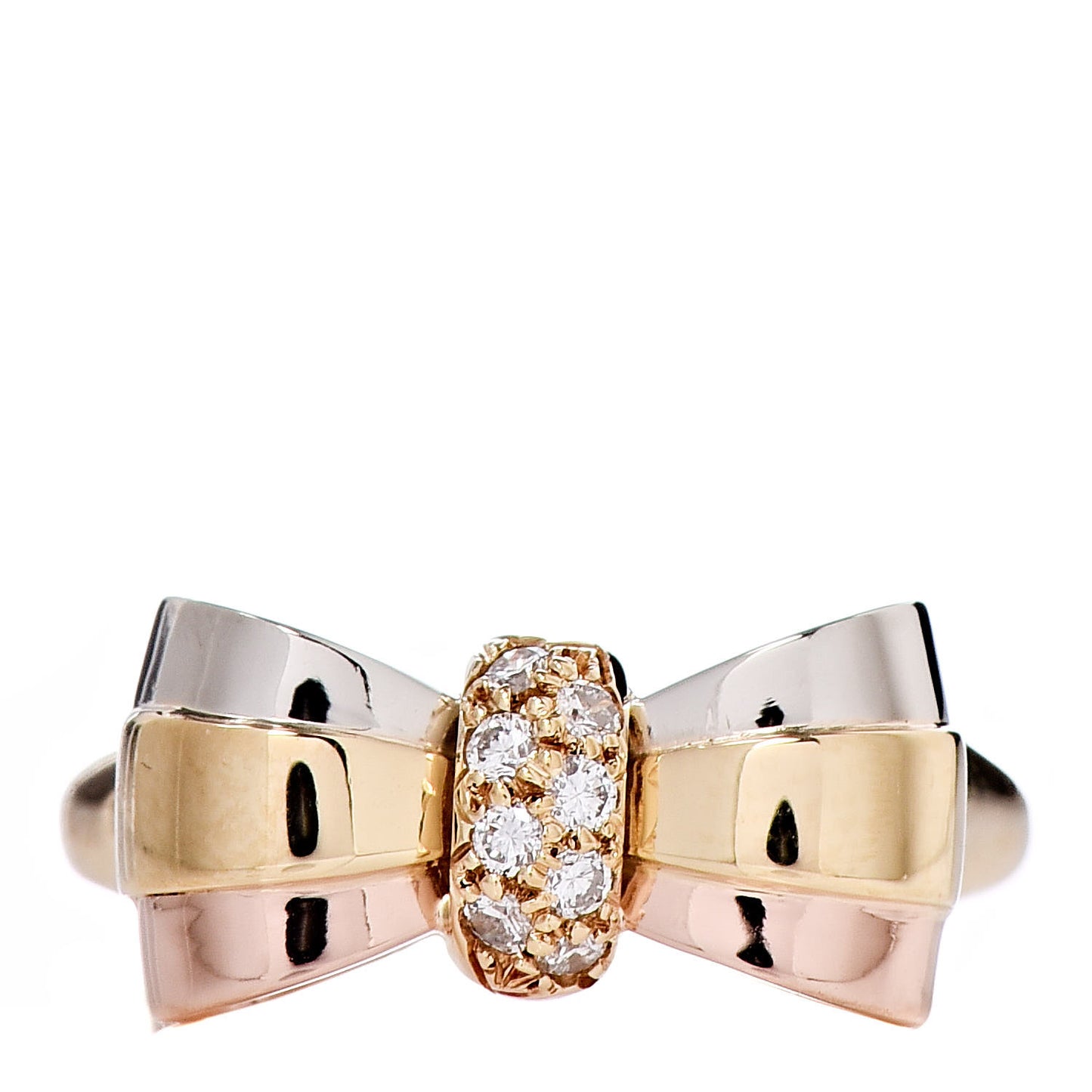 18K Rose Yellow White Gold Diamond Bow Ring 51 5.75