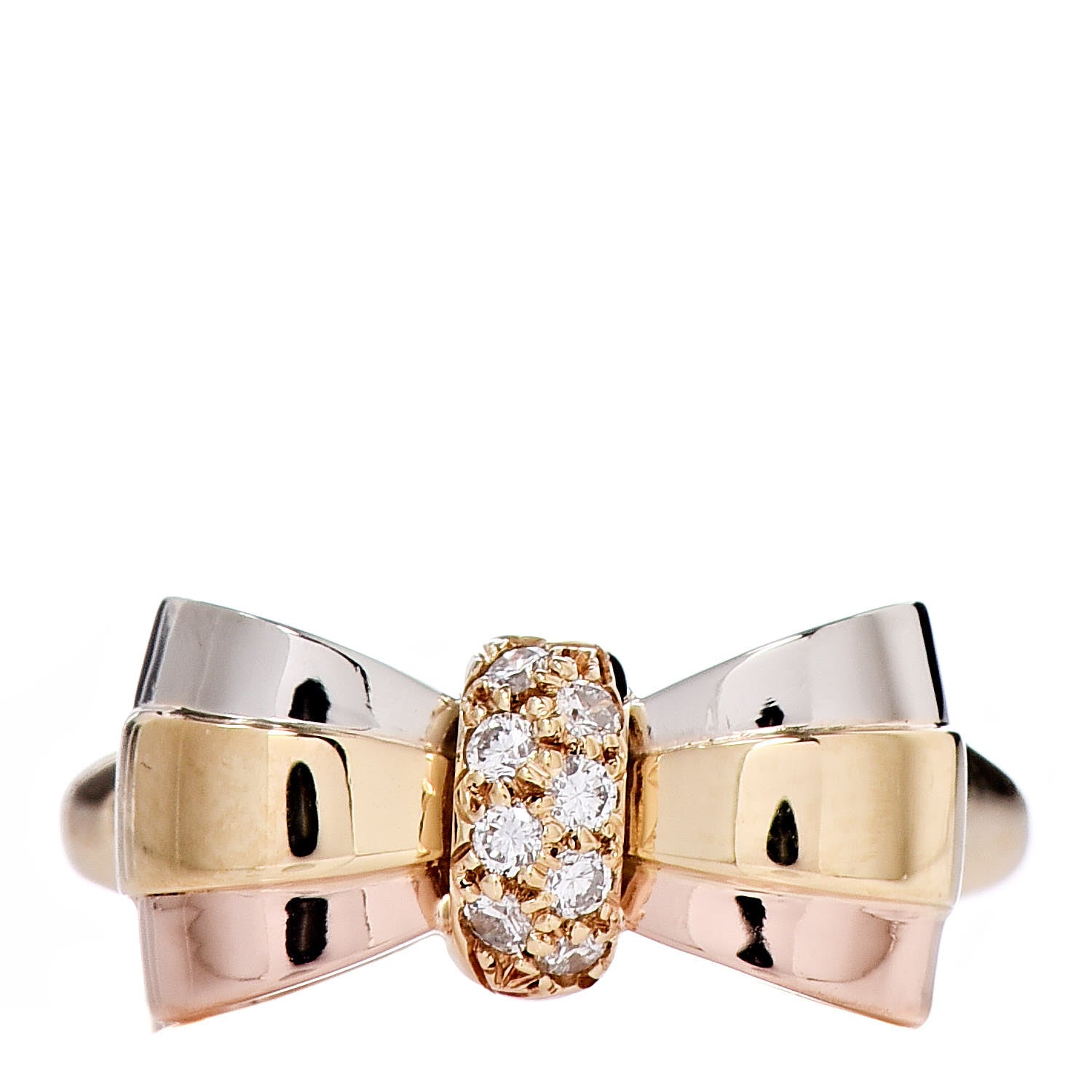 Van Cleef & Arpels 18K Rose Yellow White Gold Diamond Bow Ring 51 5.75 1 of 5
