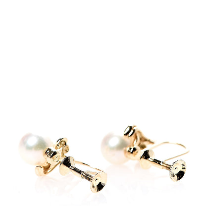 Mikimoto 14K Yellow Gold Diamond Akoya Pearl 6.5mm Screw Back Earrings 3 of 4