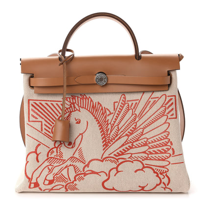 Hermes Vache Hunter Toile Pegase Pop Herbag Zip Retourne 31 PM Capucine Ecru 3 of 11