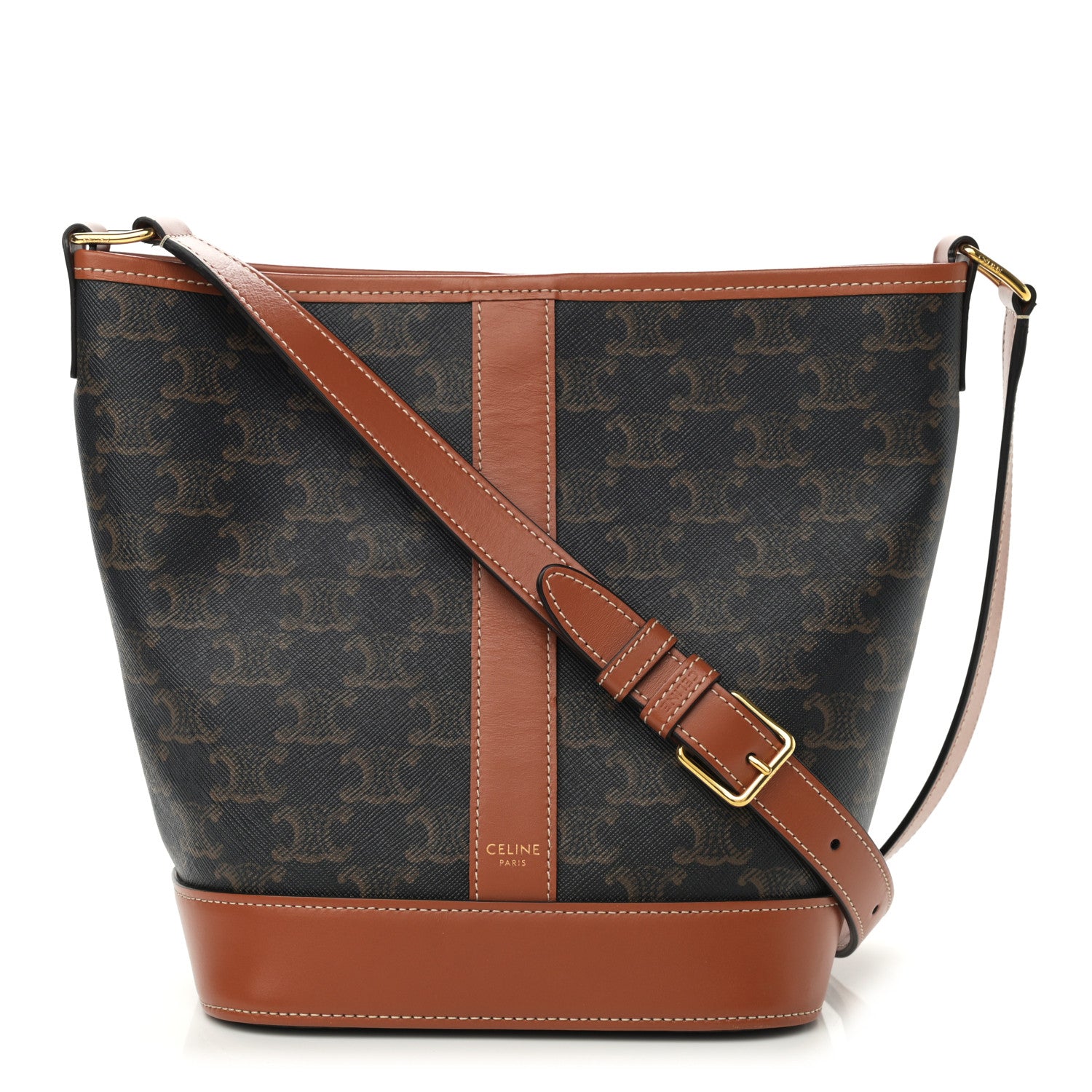 Celine Triomphe Canvas Calfskin Small Bucket Bag Tan 1 of 9