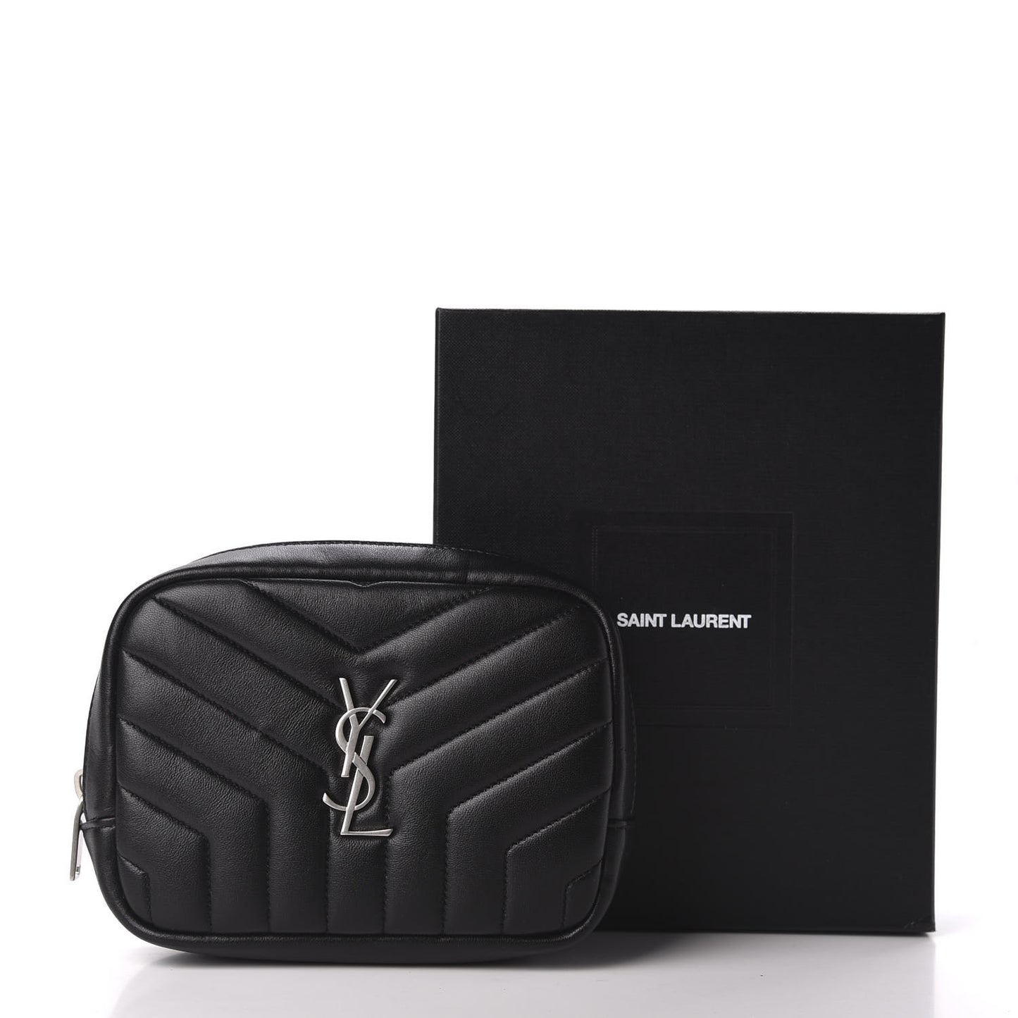 Lambskin Y Quilted Monogram Loulou Cosmetic Case Black