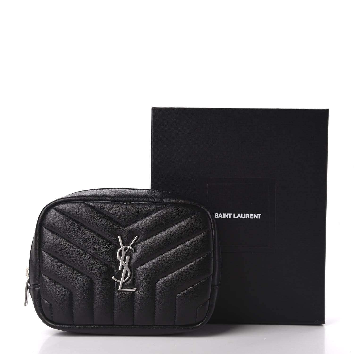 Saint Laurent Lambskin Y Quilted Monogram Loulou Cosmetic Case Black 10 of 10