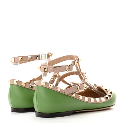Valentino Garavani Calfskin Rockstud Cage Ballerina Flats 36.5 Deep Clover Poudre 4 of 12