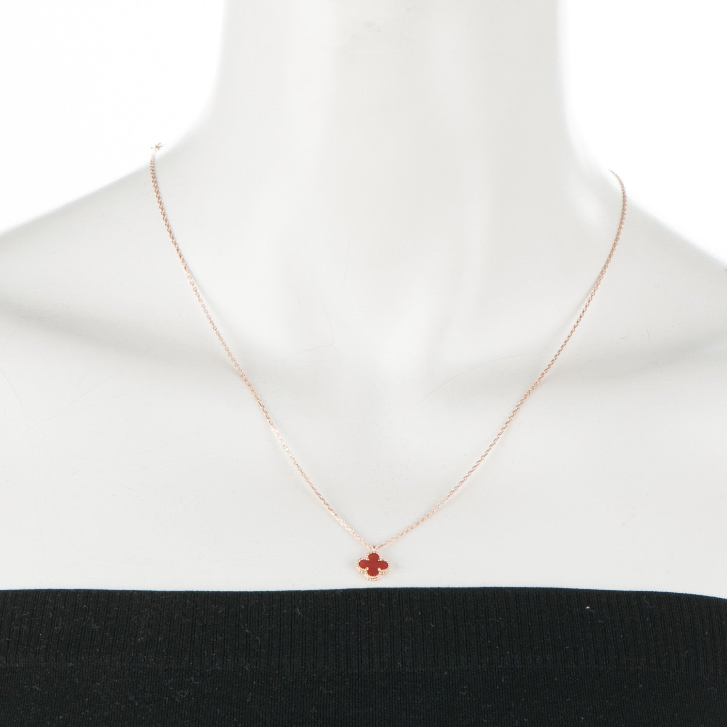 Van Cleef & Arpels 18K Rose Gold Carnelian Sweet Alhambra Pendant Necklace 2 of 6