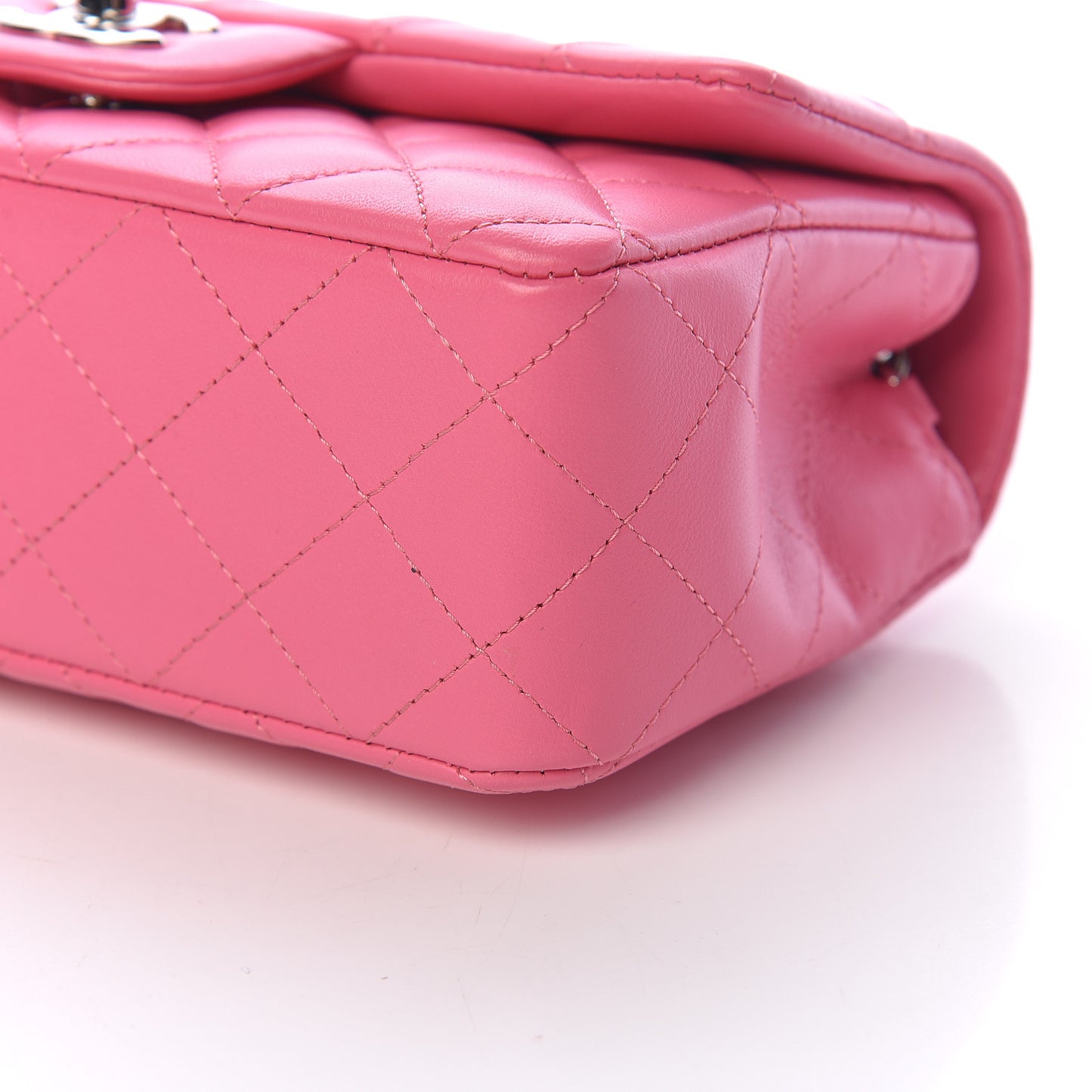 Lambskin Quilted Mini Rectangular Flap Dark Pink
