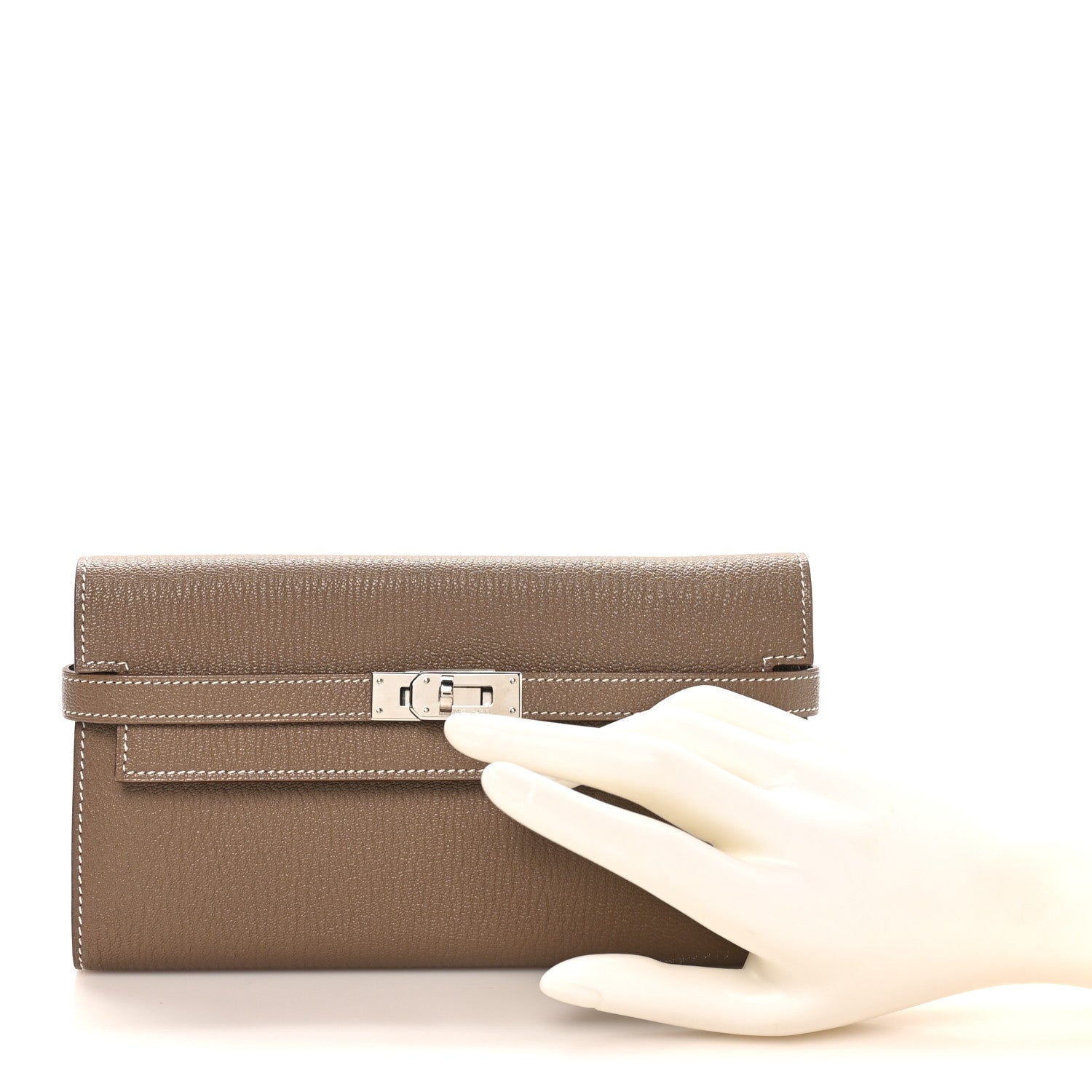 Hermes Chevre Mysore Kelly Longue Wallet Etoupe 2 of 9