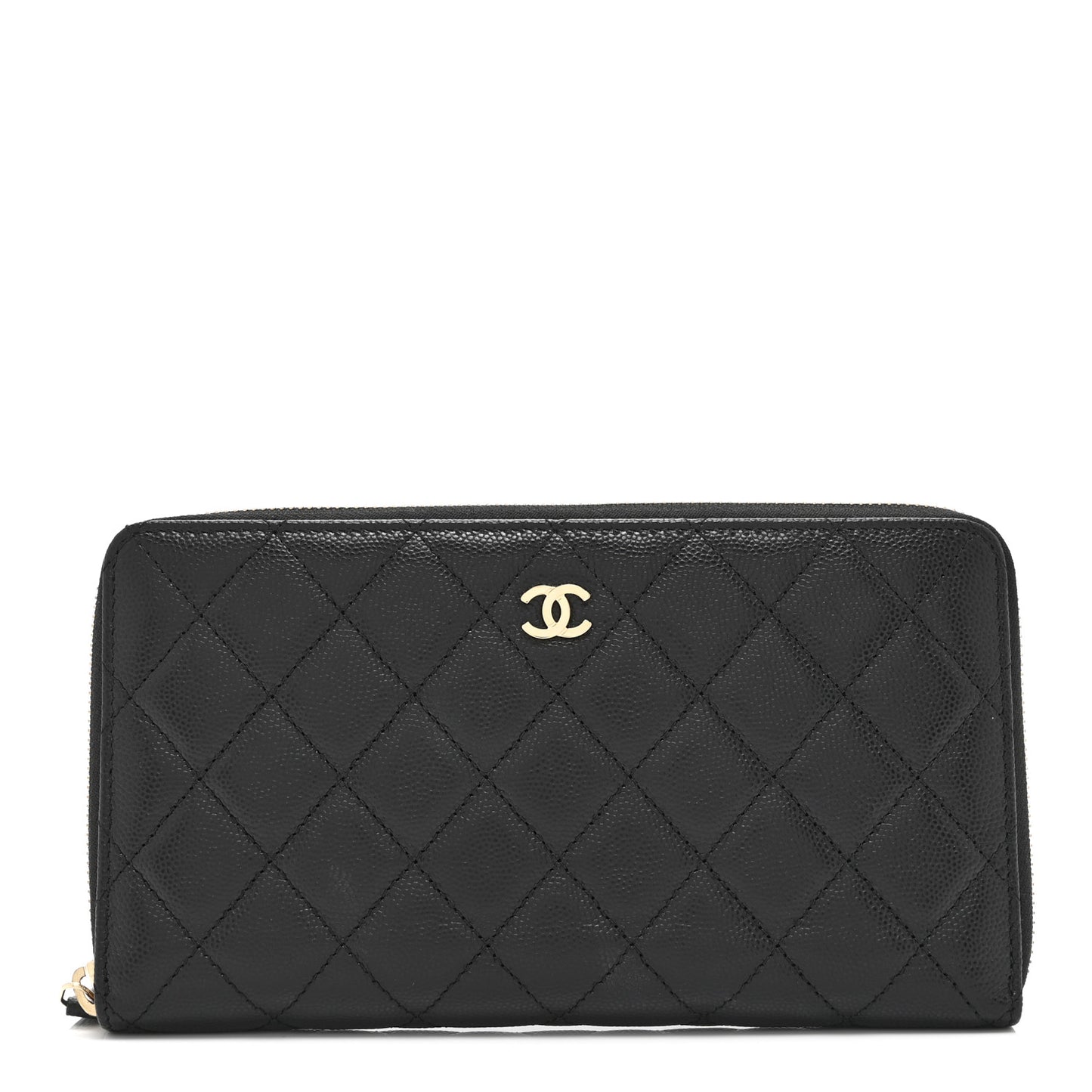 Caviar Quilted Large Zip Around Organizer Wallet Black