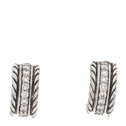 David Yurman Sterling Silver Diamond 12mm Cable Hoop Earrings 1 of 12