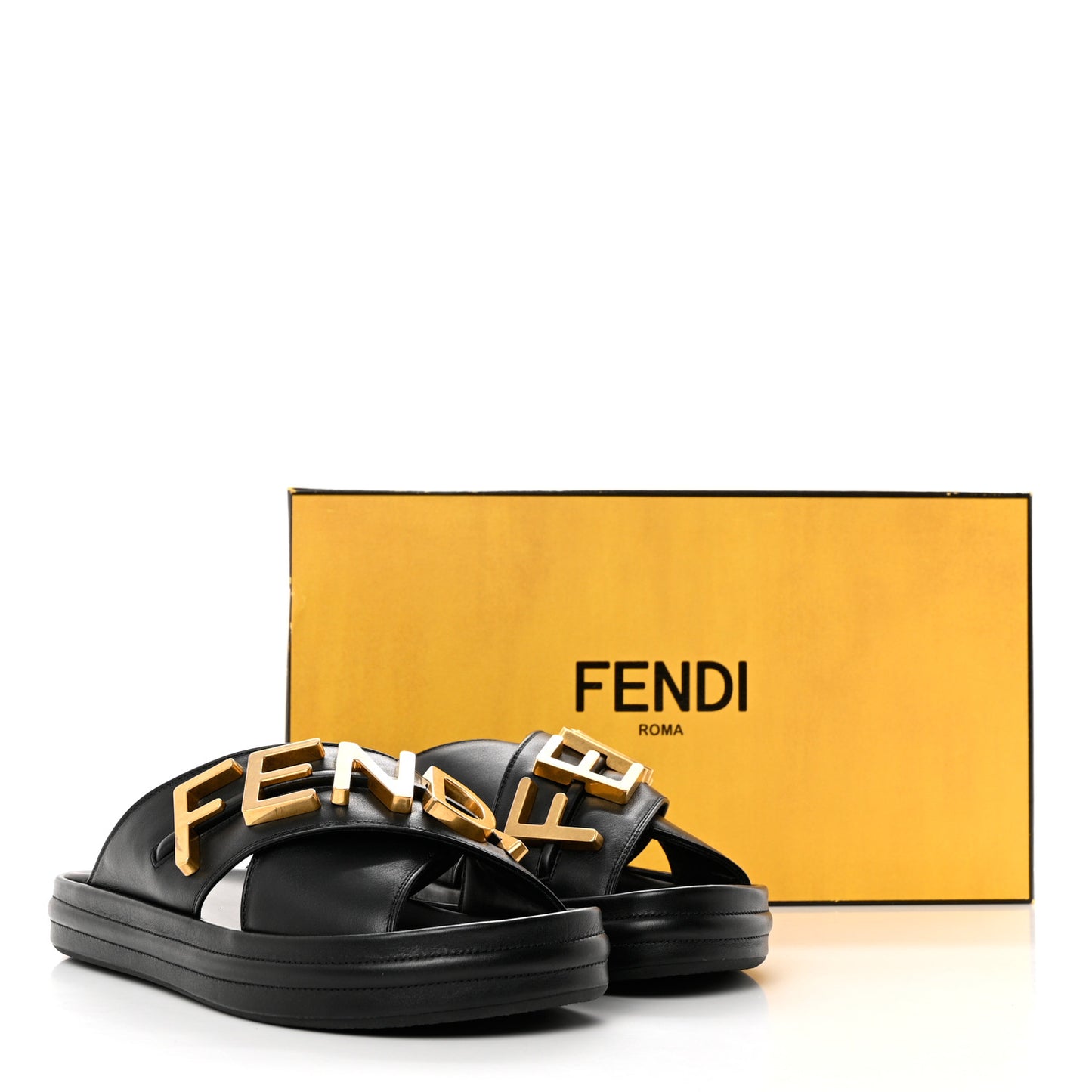 Vitello Womens Fendigraphy Slide Sandals 37.5 Black