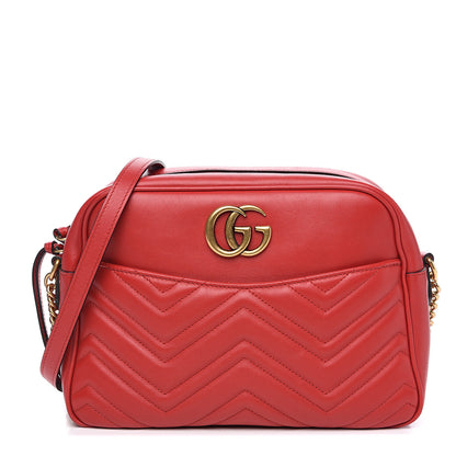 Gucci Calfskin Matelasse Medium GG Marmont Chain Shoulder Bag Hibiscus Red 1 of 11