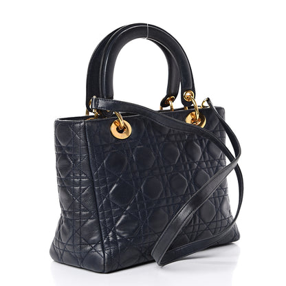 Christian Dior Lambskin Cannage Medium Lady Dior Navy Blue 2 of 21