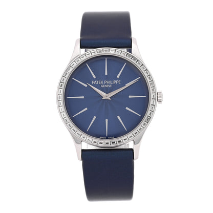 Patek Philippe 18K White Gold Satin Diamond Bezel 33mm Calatrava Manual Winding Watch Blue 4897/300G-001 1 of 5