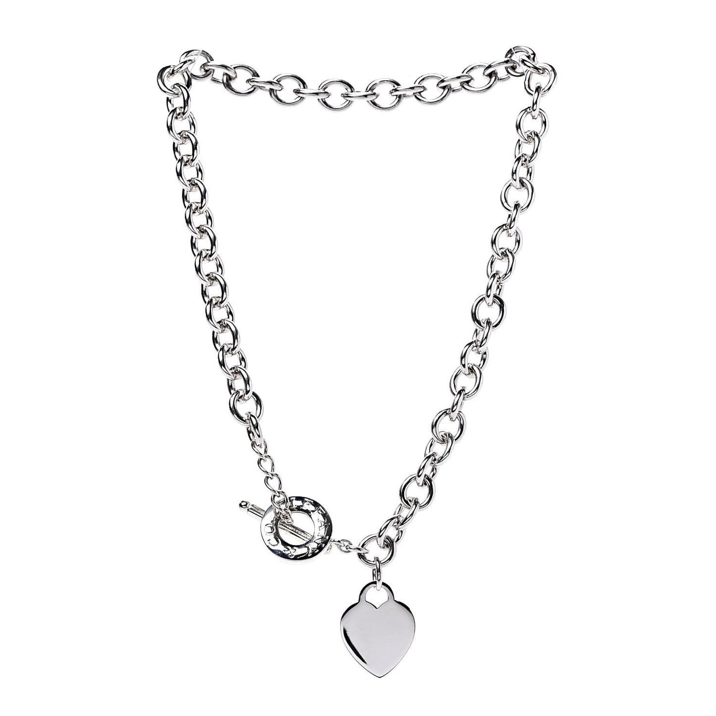 Sterling Silver Heart Tag Toggle Necklace